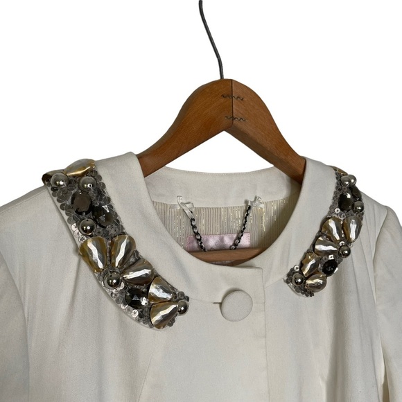 Rebecca Taylor | White Button Down Embellished Collar Linen Blend Jacket - Picture 4 of 12